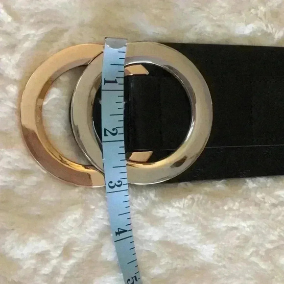 stretchy black waist belt metallic buckle vegan leather - Picture 6 of 8